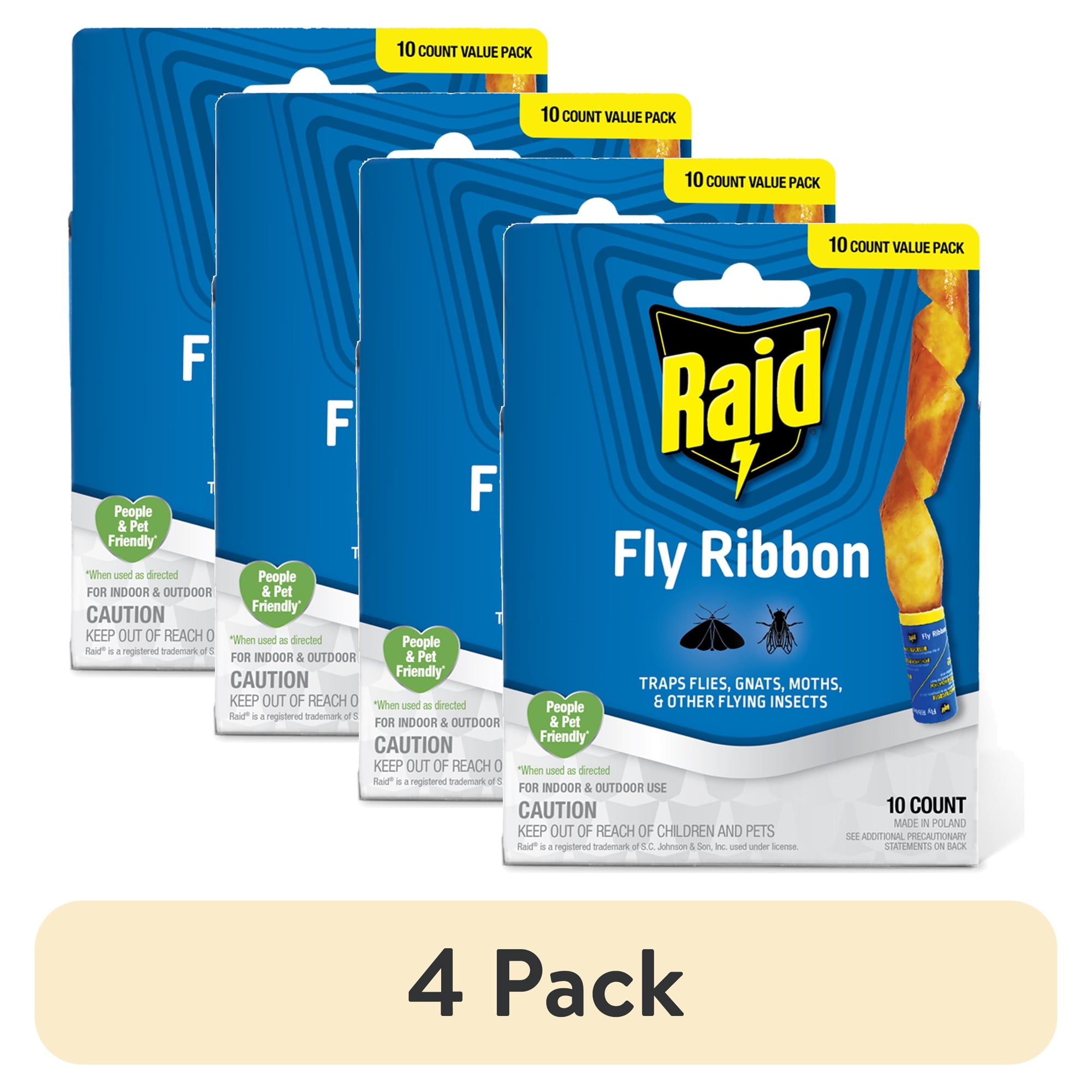 (4 pack) Raid® Fly Ribbons, Fly Traps, Effective for Kitchen & Food Prep Areas, Paper, 10 Count