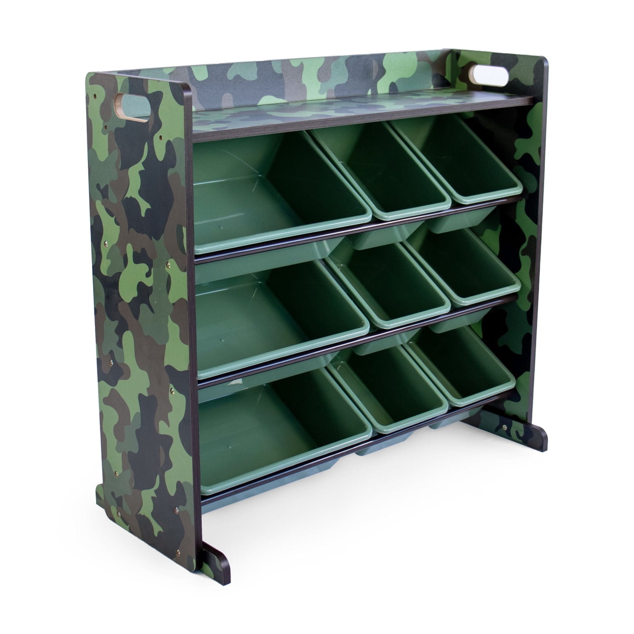 Humble Crew Kids Toy Storage Organizer with Shelf and 9 Plastic Storage Bins, Army Green Camo