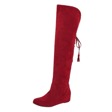 

Snow Shoes For Women Winter Womens Lace-Up Flats Wedges Shoes Keep Warm Fold Over The knee Snow Boots Red 38 Hxroolrp