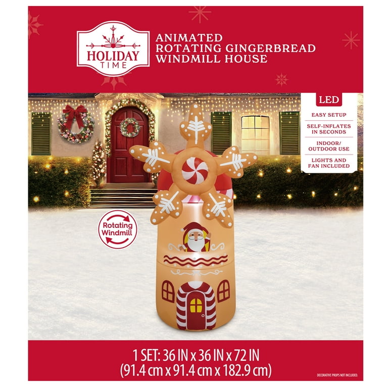 6 ft Animated Rotating Gingerbread Windmill House Christmas