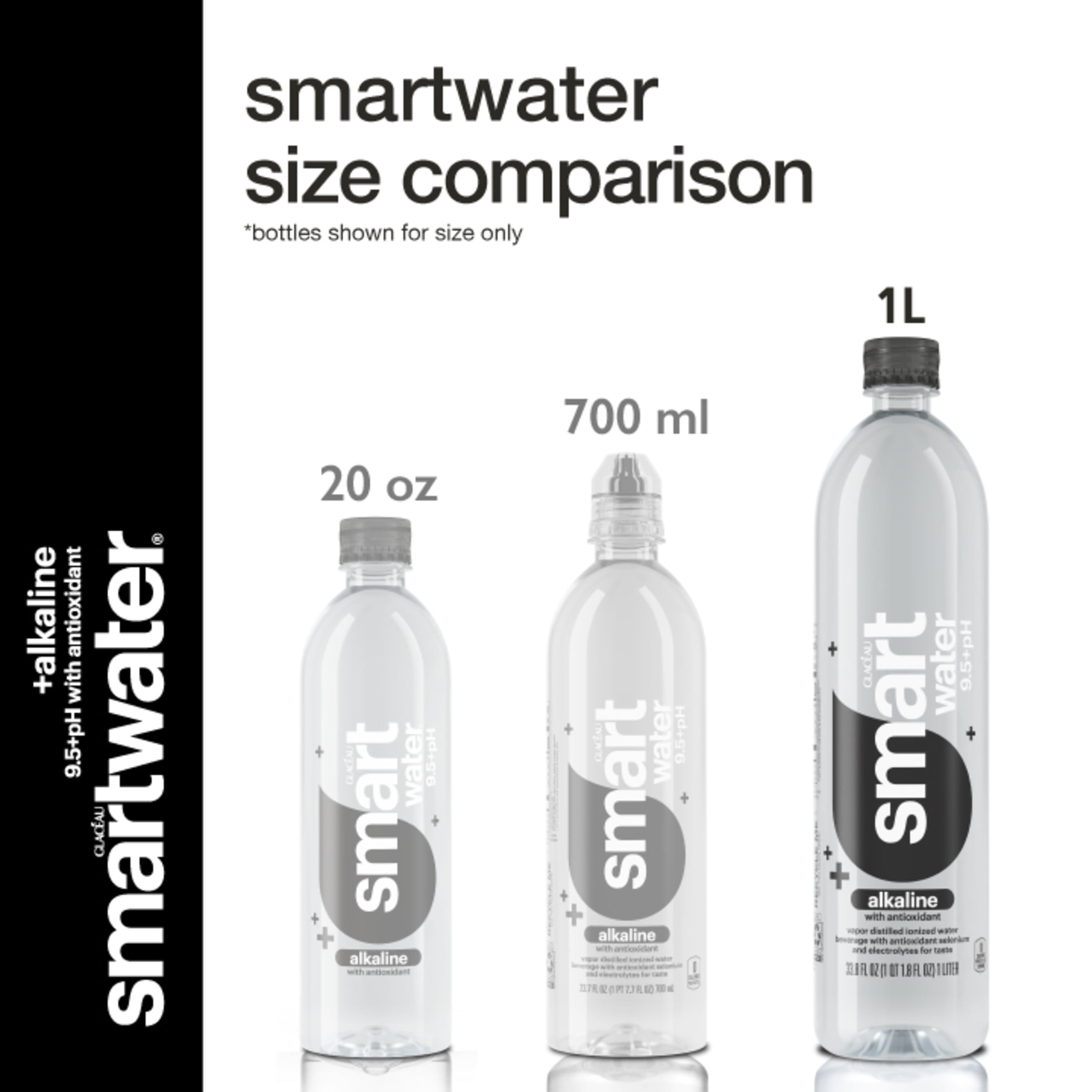 smartwater Alkaline with Antioxidant Water Bottles, 33.8 fl oz, 12 Pack