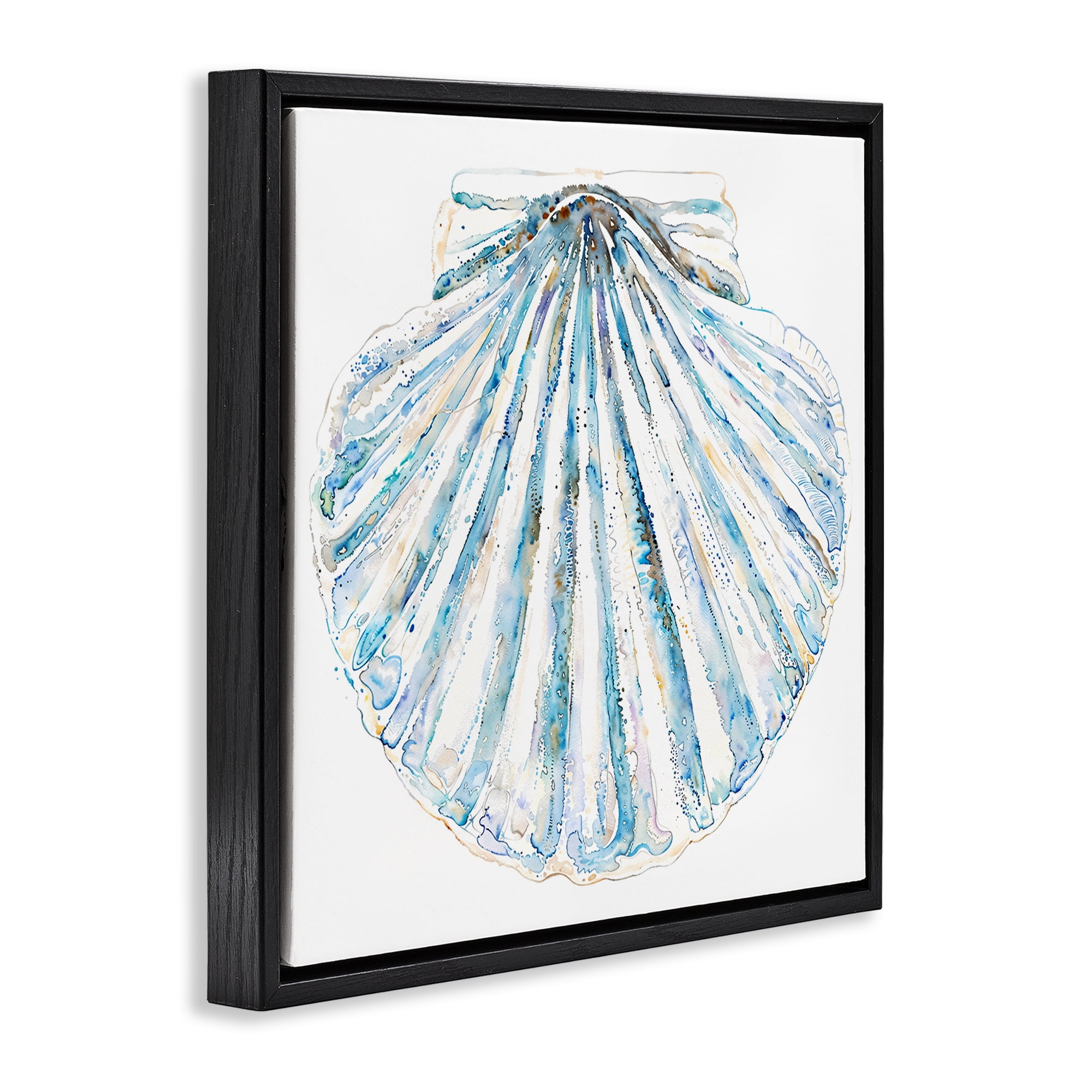 Stupell Industries Clam Shell on White Coastal Painting Black Floater Framed Canvas Art Print Wall Art, 18 x 18