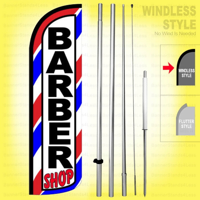 Barberia Barber Hair Cuts 15 foot Feather Banner Flag Sign with Pole Kit and... 