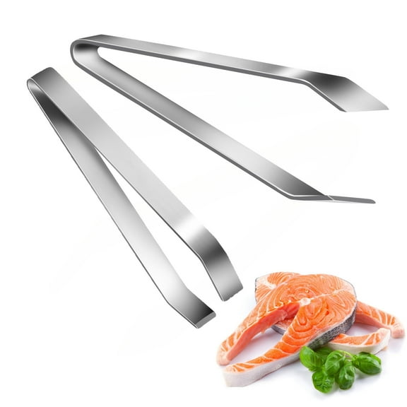 2 Pcs Fish Bone Tweezers Set, Stainless Steel Fish Bone Pliers, Flat and Slant Tweezers, Kitchen Meat Hair Remover Tool, Suitable for Salmon and Sea Bass Deboning