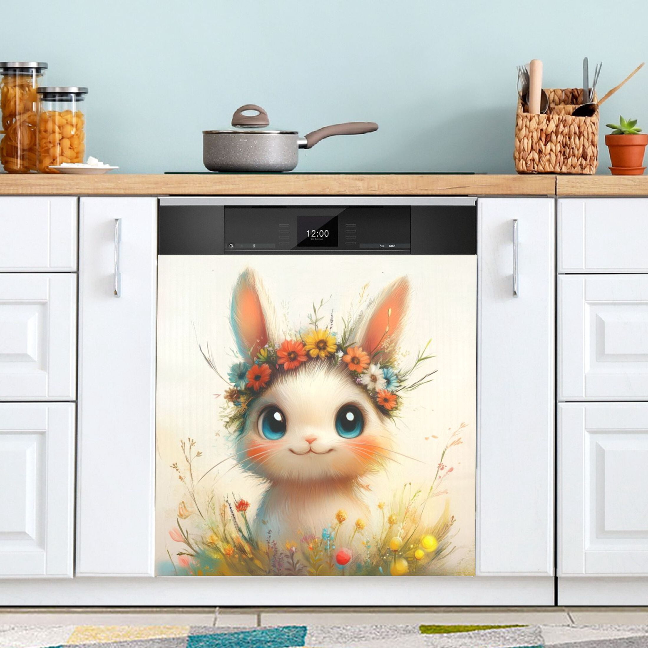 Dishwasher Magnetic Sticker 23x26 Inch Refrigerator Magnetic Sticker Washing Machine Magnetic Sticker Kitchen Panel Magnetic Sticker Home Decor Super Lovely Smiling Bunny