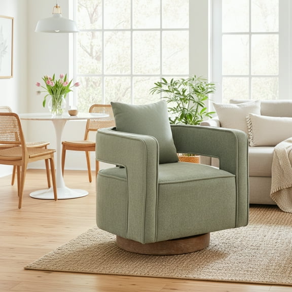 GOMYHOME Swivel Accent Chair with Pillow, Modern Linen Blend Armchair for Living Room & Bedroom