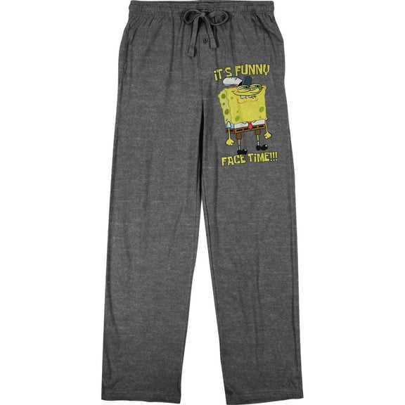 Spongebob Squarepants Funny Face Time Men's Charcoal Heather Sleep Pajama Pants-Medium