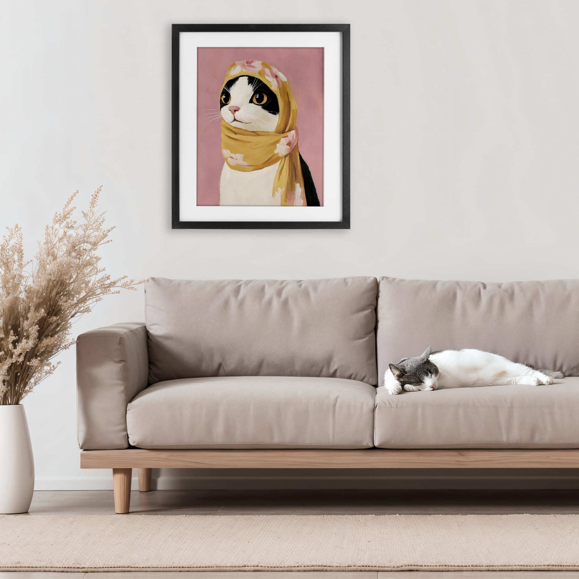 Stupell Industries Cat Babushka in Yellow Scarf Black Framed Print Under Glass, design by The Prints Vibe