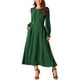 thumbnail image 1 of Vestido Midi A-Line con Cuello Redondo y Mangas Largas Fruncidas para Mujeres INSPIRE CHIC con Bolsillos Verde Oscuro S, 1 of 5