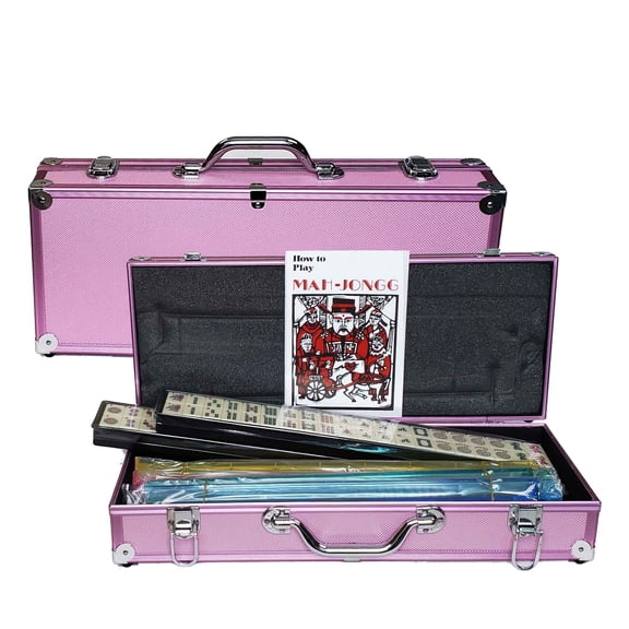 G8central Durable Mah Jong Case Set with Pushers, Aluminum Pink, 12.5 lbs