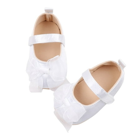 Loliuicca Baby Girls Mary Jane Flats Cute Tulle Bow Princess Shoes Crib Shoes