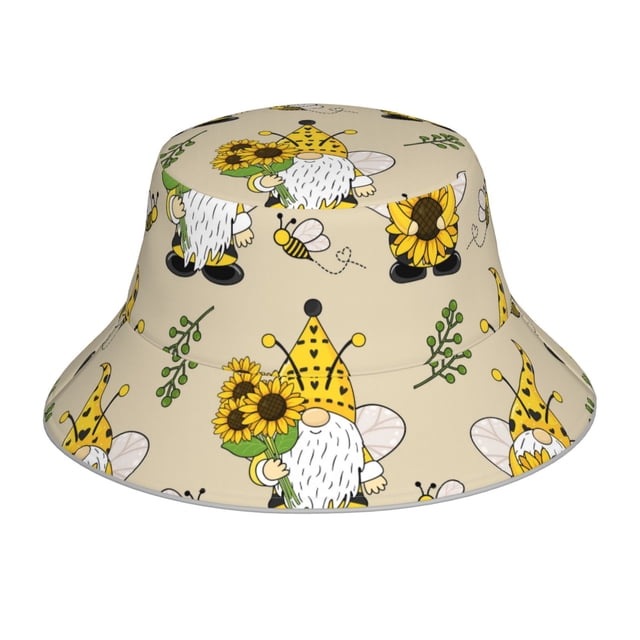 Fotbe Gnomes Bees And Sunflowers Sombrero Tipo Pescador con Estampado – Sombrero de Sol de Algodón de Moda para Playa, Golf, Pesca