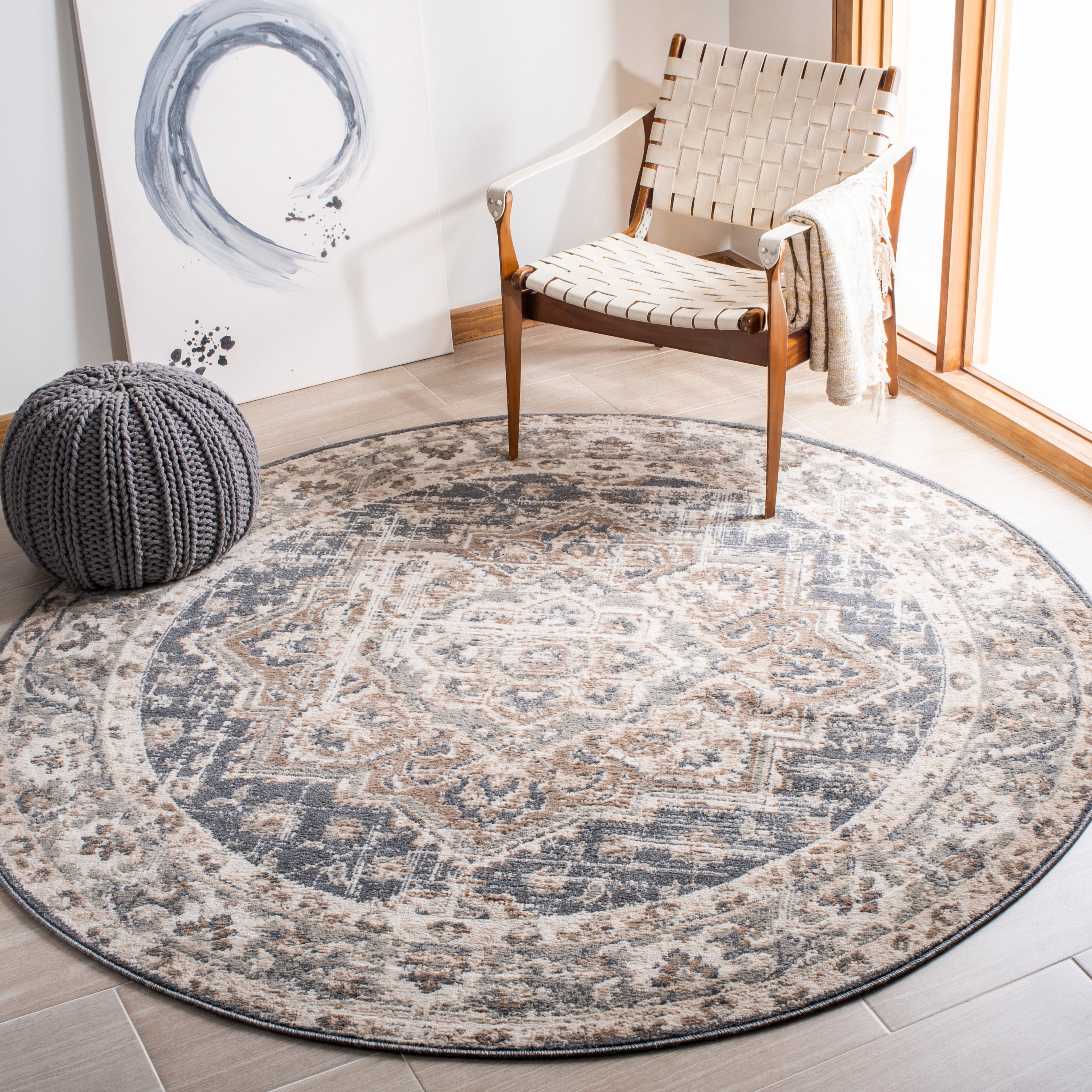 SAFAVIEH Pyramid Jefferson Oriental Area Rug, Ivory/Beige, 8' x 8' Round