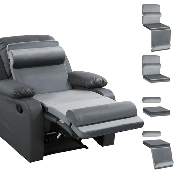 5-in-1 Recliner Seat Cushion for Elderly Lumbar Support Pillow Leg Pad, with Adjustable Half Moon Neck Pillow & Footrest, Foam Filling with Velvet Fabric, Thick & Non-Slip, Grey