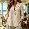 thumbnail image 2 of Dpjklzsn Women's Collared Three-Quarter Sleeve Blouse, Cotton Linen Look Casual Shirt, 2 of 5