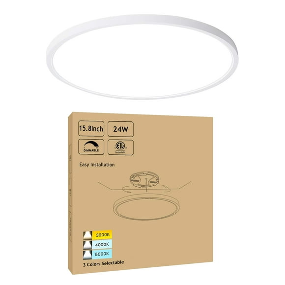 CycevSun 15.8 Inch Dimmable LED Ceiling Light Flush Mount, Low Profile 24W 3000K-4000K-5000K 3 Color Temperature Selectable,120V, Bright 2400LM, ETL Listed