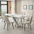 thumbnail image 2 of 5-Piece Extendable Dining Table Set for 4 People, Solid Wood Kitchen Table Set with 4 Upholstered Chairs for Dining Room and Kitchen, Beige, 2 of 9
