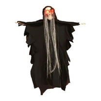 13.8" Hanging Animated Ghost Halloween Decor with Light Up Eyes and Moving Arms - Spooky Floating Phantom Decorations for Haunted House Yard Lawn Party Indoor Outdoor Scary Props