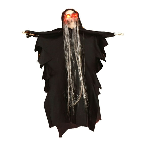 13.8" Hanging Animated Ghost Halloween Decor with Light Up Eyes and Moving Arms - Spooky Floating Phantom Decorations for Haunted House Yard Lawn Party Indoor Outdoor Scary Props