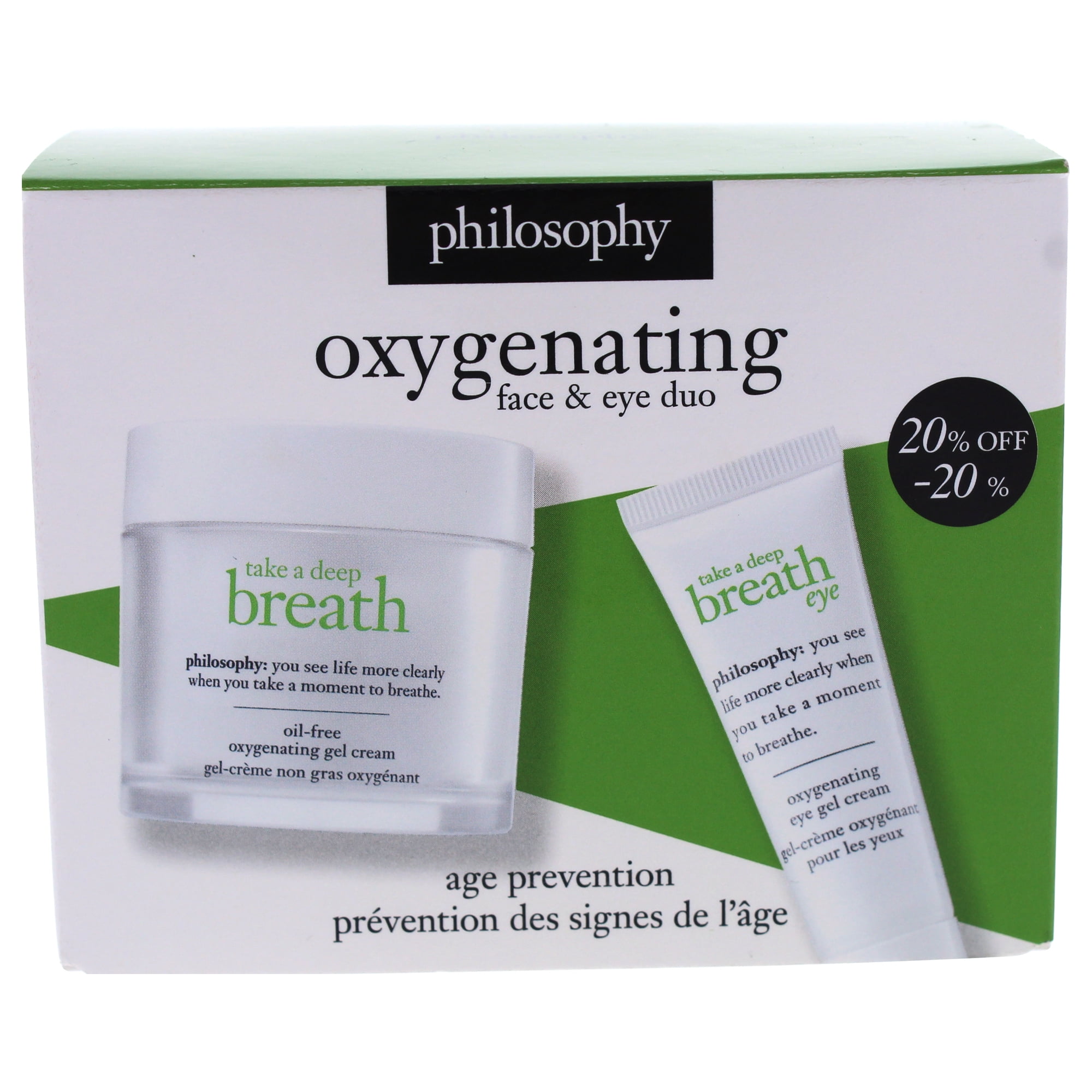 Take A Deep Breath Duo by Philosophy for Unisex - 2 Pc Set 2oz Oil-Free Oxygenating Gel Cream, 0.5oz Oxygenating Eye Gel Cream
