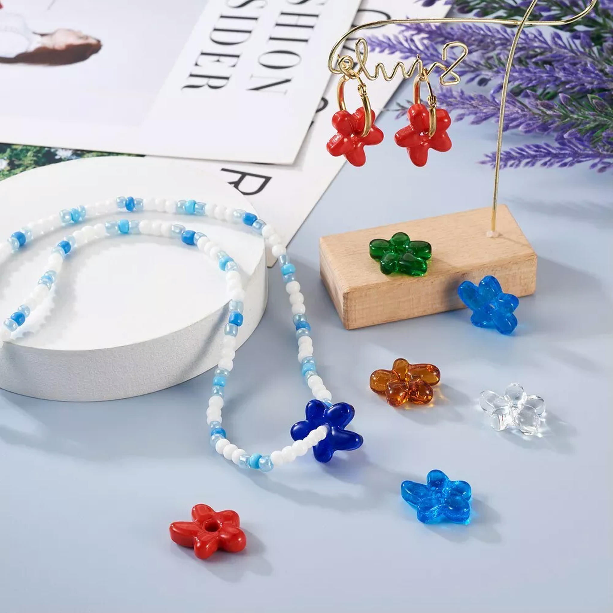 U8MO 1 Box Starfish Flower Glass Beads Spacer Crafts For DIY Jewelry Making 18.5x17mm