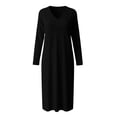 thumbnail image 7 of GUACER V Neck Midi Dresses for Women Solid Long Sleeve Soft Casual Slim Fit Dresses for Fall Winter Lounge Wedding Guest Gift, 7 of 7