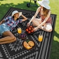 thumbnail image 3 of KUETH 8' x 10' Outdoor Rug Waterproof for Patio Carpet Plastic Reversible Straw Outdoor Rug for Camping Picnic Geometric Mat ,Black & Gray, 3 of 6