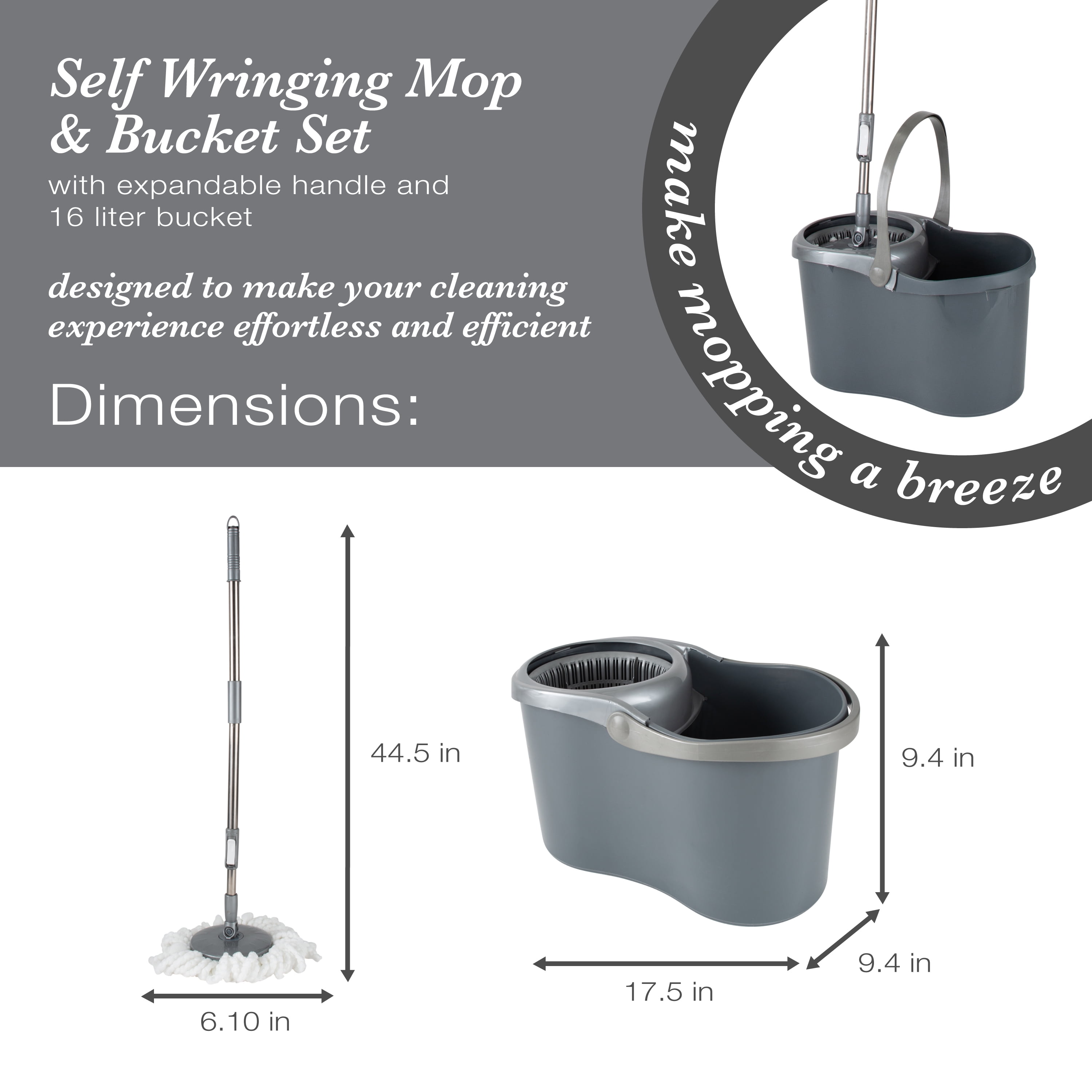 Simplify Microfiber Self Wringing Mop & Bucket Set