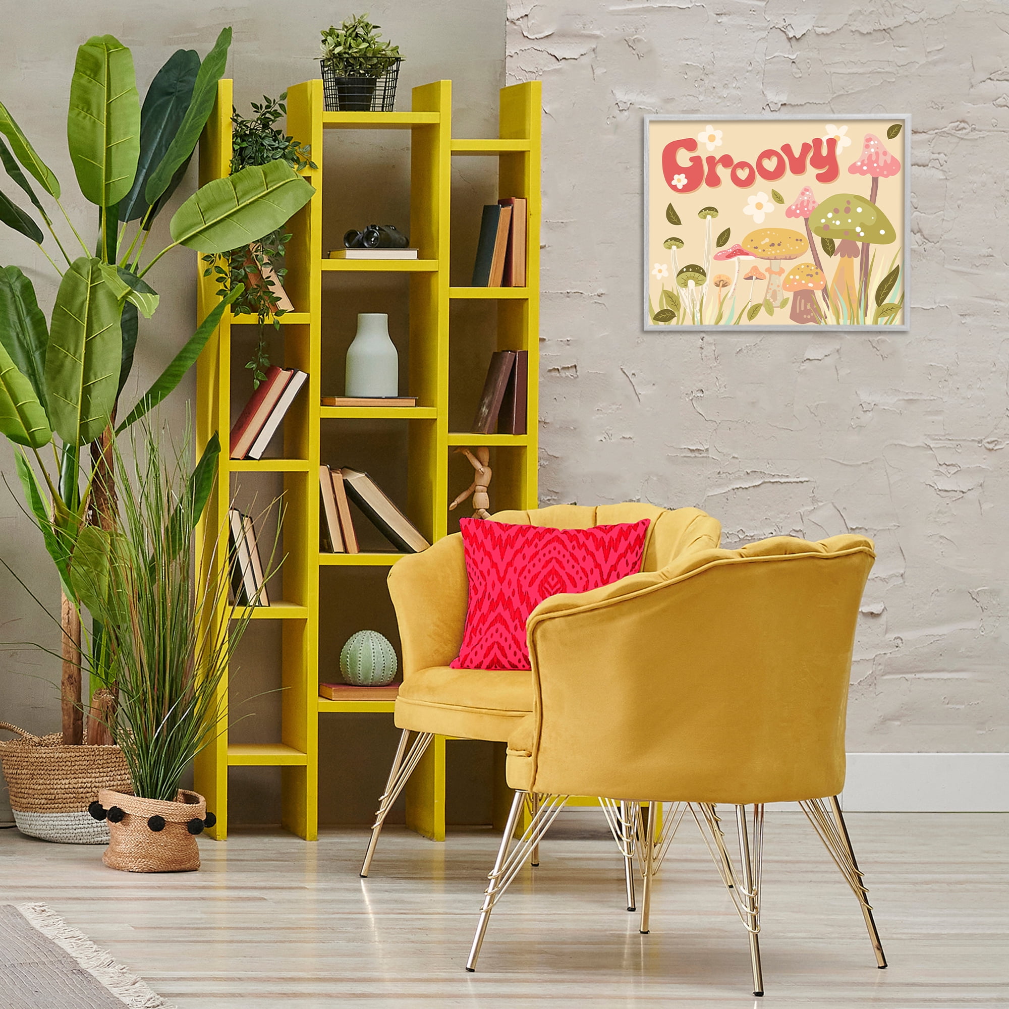 Stupell Industries Groovy Botanical Mushrooms Botanical & Floral Painting Gray Framed Art Print Wall Art, 20 x 16