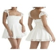 thumbnail image 2 of Women Ruffle Mini Dress Fairy Vintage Bodycon Square Neck Swing Cute Short Dress Lace Patchwork Y2k White Dresses, 2 of 7