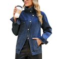 thumbnail image 3 of 2026 Women's Oversized Jean Jacket Vintage Washed High Neck Denim Jacket Asymmetrical Button Down Street Style Coat, S, 3 of 7