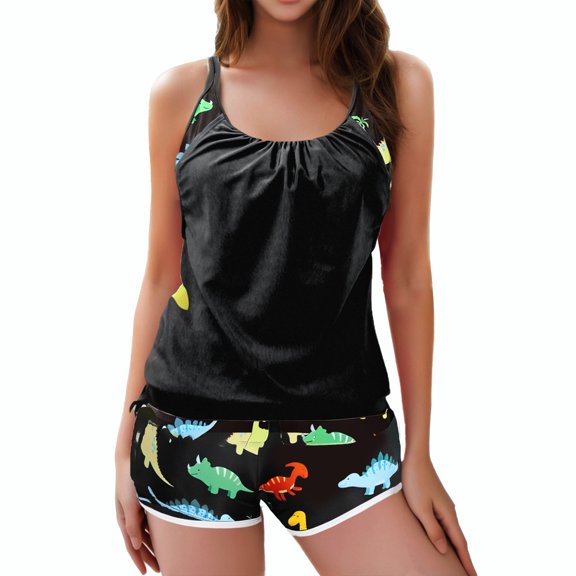 Otvok Womens Conservative and Comfortable Split Body High Waisted Sports Tankini Swimsuit Set