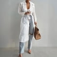 thumbnail image 2 of MORTTIC Women's Lightweight Semi-See Through Long Sleeve Cardigan - Loose Fit Open Front Cover Up with Buttons & Belt White，XL, 2 of 4