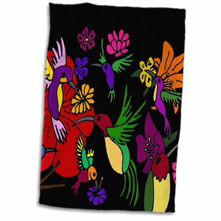 3dRose Colorful Hummingbirds and Flowers Art - Towel, 15 by 22-inch