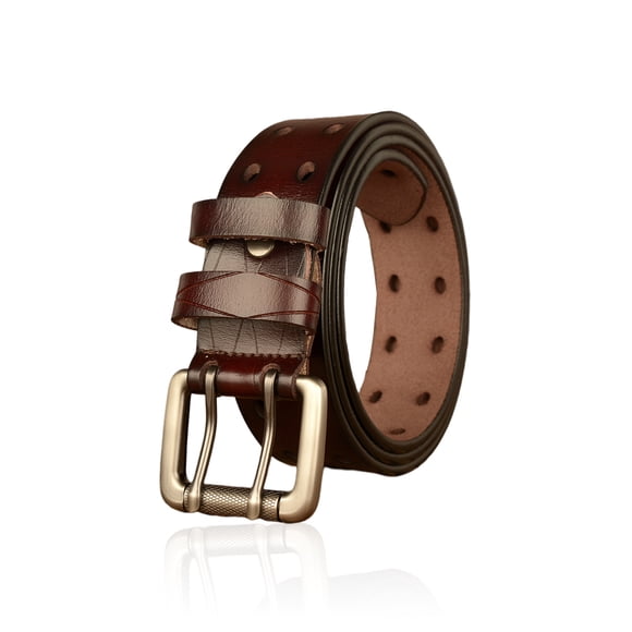 Cinturón de cuero Bearachild para hombre doble hebilla 3,8 cm color café 120cm