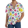 thumbnail image 3 of Vsdgher Doodle Fruits Print Men's Wrinkle Free Untucked Cuban Shirt Business Casual Button Down Shirts Short Sleeve Shirt, 3 of 7