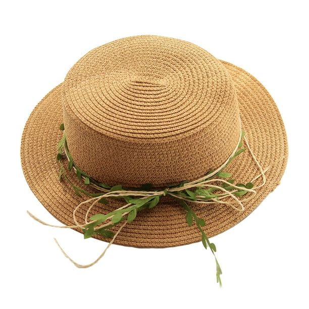 Sombrero de paja de ratán para niños con circunferencia de 52-54 cm, sombrero de verano, parasol para exteriores, sombrero de playa, protector solar, sombrero de copa plana, sombrero para