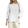 thumbnail image 1 of WZXFASHION T-Shirts Décontractés à Manches 3/4 pour Femmes, Col Rond, Coton, Liquidation, 1 of 4