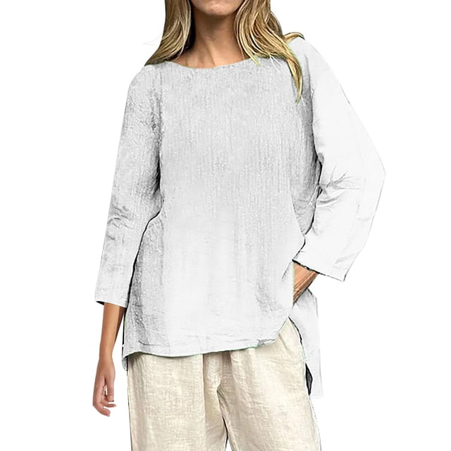 WZXFASHION T-Shirts Décontractés à Manches 3/4 pour Femmes, Col Rond, Coton, Liquidation