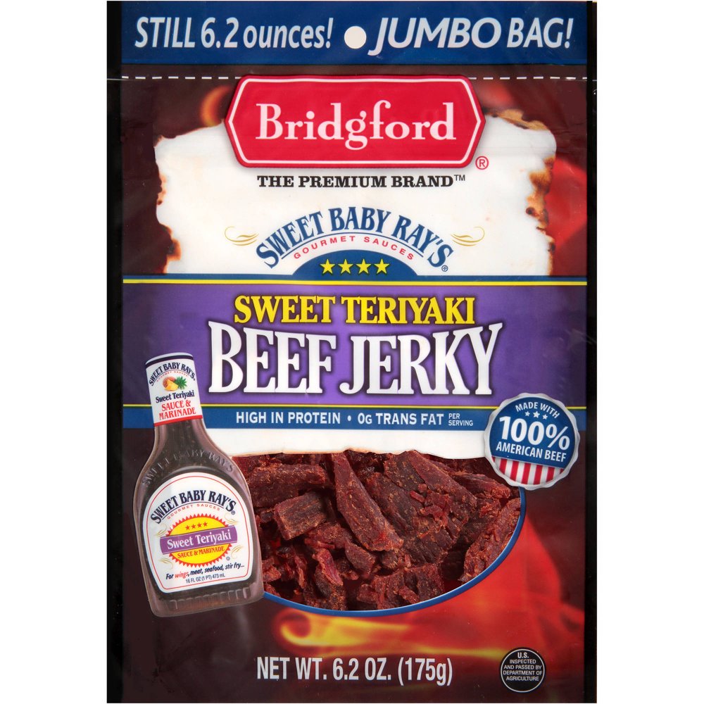 Bridgford Sweet Baby Ray's Sweet Teriyaki Beef Jerky Jumbo Bag, 6.2 Oz