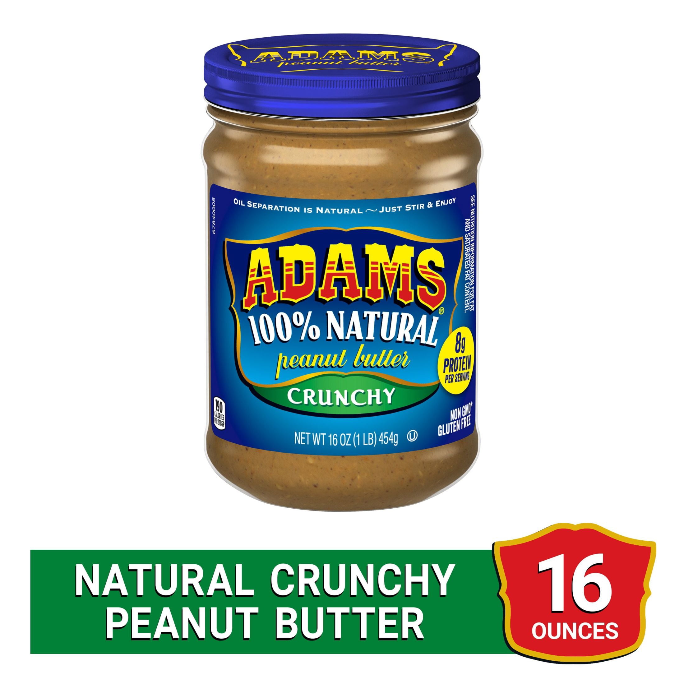 Adams Natural Crunchy Peanut Butter, 16 oz Jar