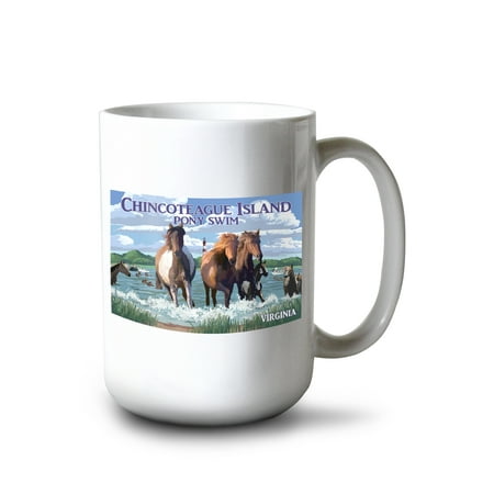 

15 fl oz Ceramic Mug Chincoteague Island Virginia Pony Swim (Horizontal) Dishwasher & Microwave Safe