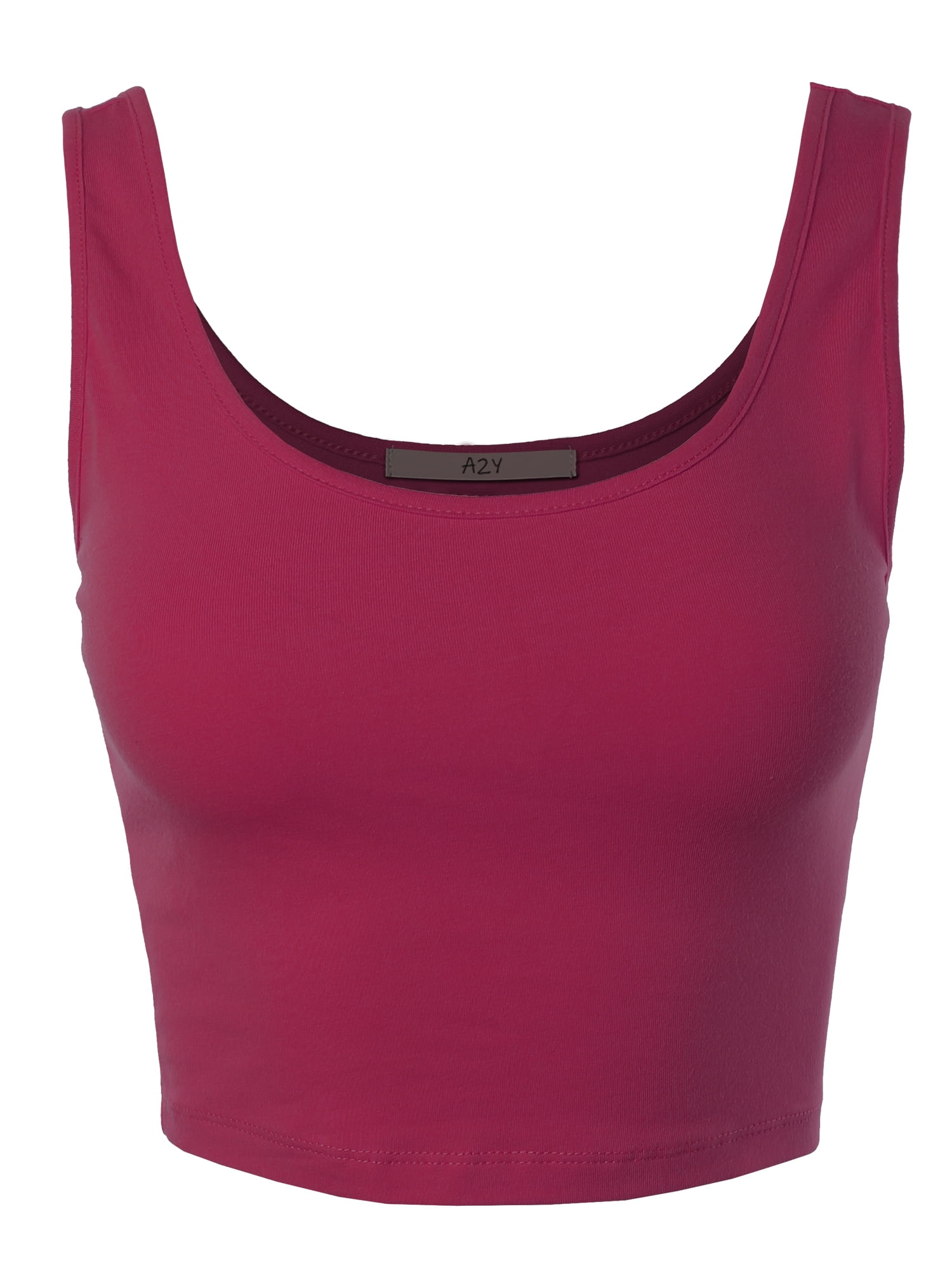 A2Y Women's Fitted Cotton Scoop Neck Sleeveless Crop Tank Top Magenta L ...