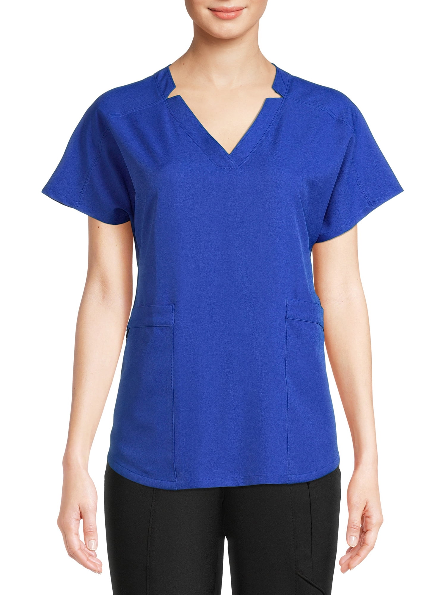 ClimateRight by Cuddl Duds Women’s and Women's Plus Woven Twill V-Neck Scrub Top with Silver Ion Anti-Bacterial Technology