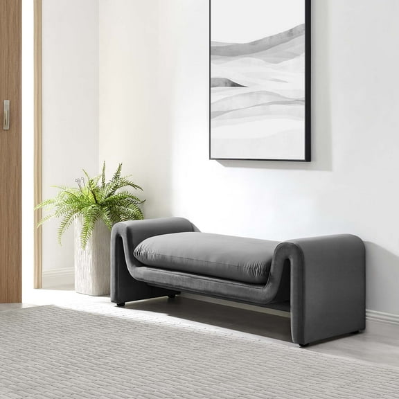 Modway Waverly Performance Velvet Bench in Gray