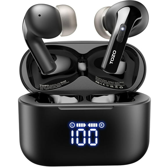 TOZO T20 ANC Bluetooth Wireless Earbuds, 49H Playtime, HiFi Stereo, IPX8 Waterproof, Wireless Charging, Black