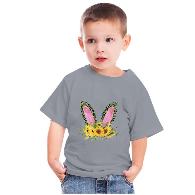 Qiopertar Haut à Manches Courtes Imprimé Col Rond Mignon Mode pour Enfants Garçons Filles en Solde à Moins de 5$ en Solde