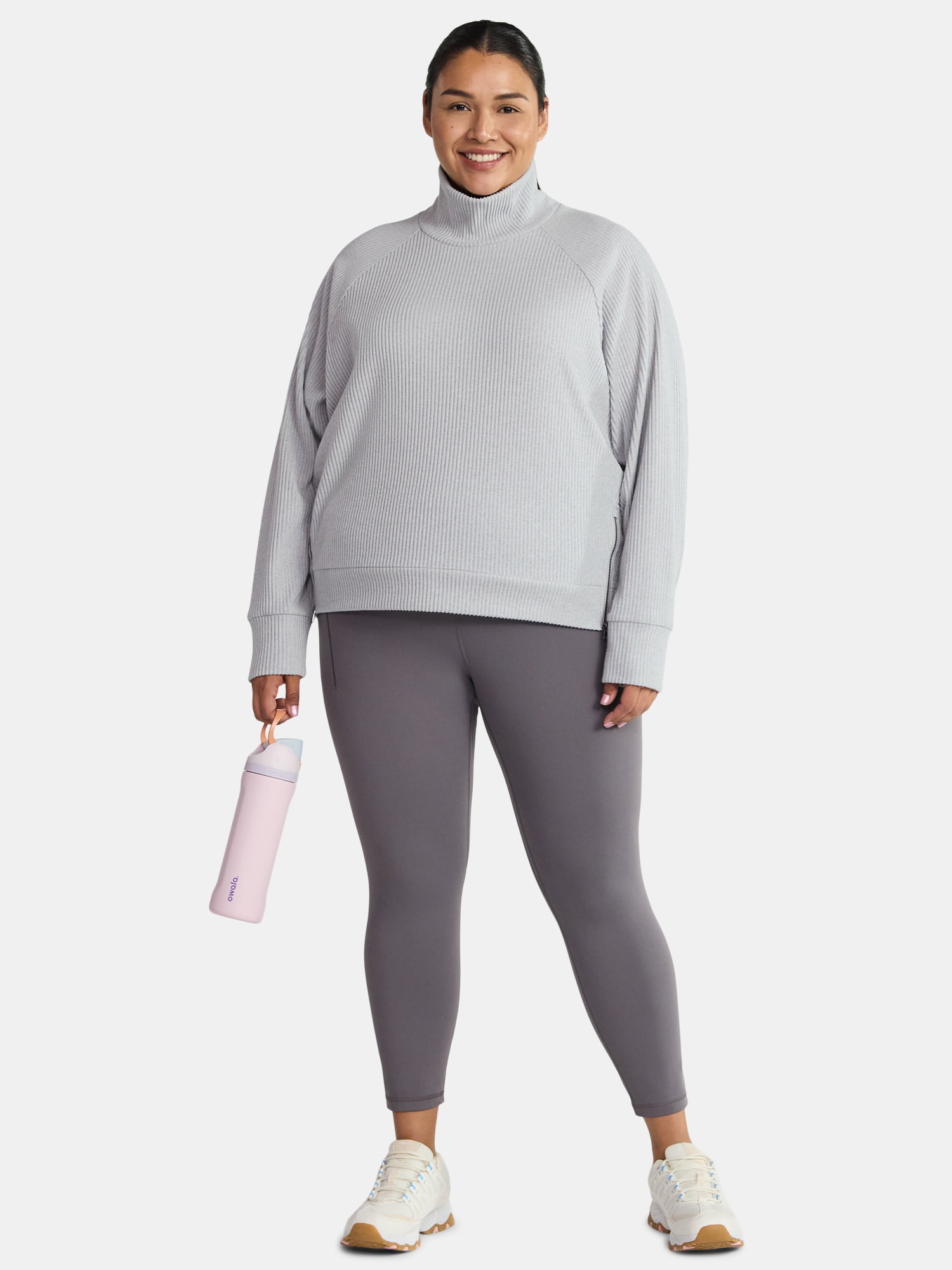 Avia Women's and Women's Plus Corded Mock Neck Pullover with Long Sleeves, Sizes XS-4X