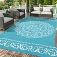 thumbnail image 2 of HOMERRY Geometric Floral Outdoor Rug Straw Plastic Area Rug for Balcony Pool RV Waterproof Reversible Carpet, Light Blue, 8'x 10', 2 of 7
