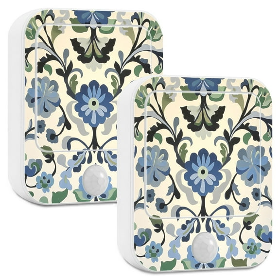 Yayeee LED Night Lights with Motion Detectors Auto Dusk to Dawn Light Sensors, 2 Pack, Blue Floral